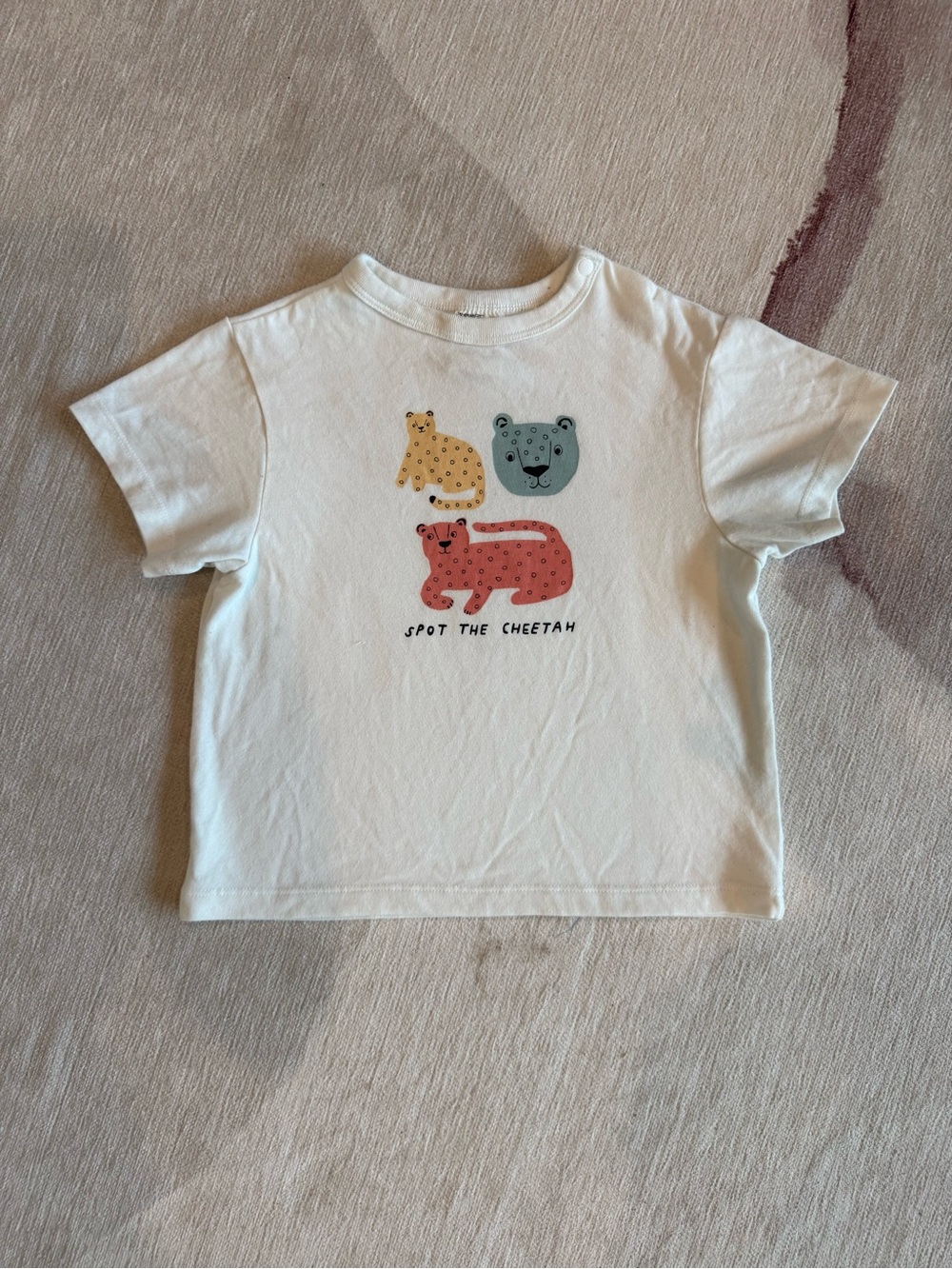 Uniqlo Super Soft White Kids Tee with Colorful Cheetah Faces